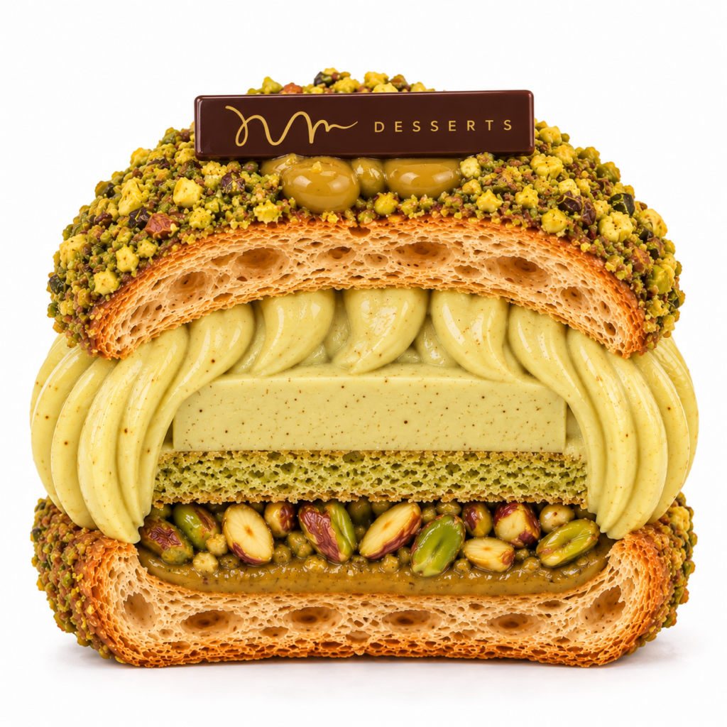 Pistachio Paris-Brest s pistáciovým praliné a pistáciovým mušelínovým krémem – NM DESSERTS
