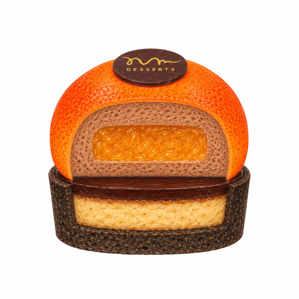 Tartaletka Mandarinka s čokoládou, mandarinkovým confitem a tmavým karibským rumem – NM DESSERTS