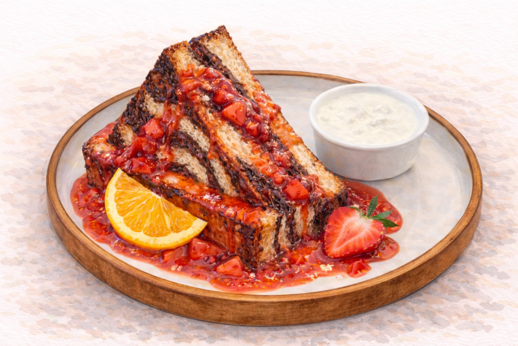 French toast s jahodami a javorovým sirupem